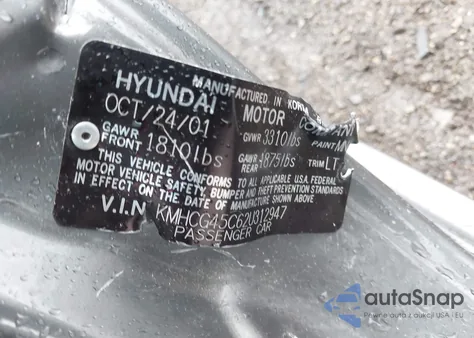 2002 Hyundai Accent Gl from USA, damaged, VIN KMHCG45C62U312947